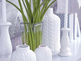 White Vases With Cable-Knit Sweater Pattern 