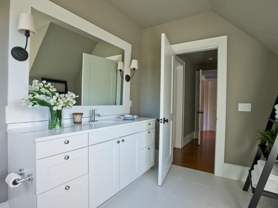 White Bathroom Vanity and Mirror