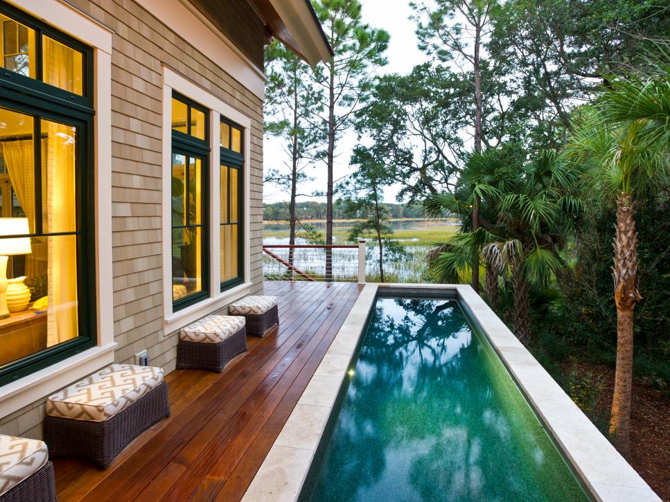 Back Deck With Long, Narrow Plunge Pool and Outdoor Ottomans