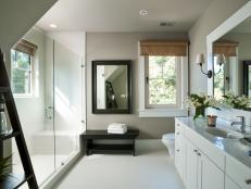 Neutral Transitional Bathroom With All-White Shower and Vanity