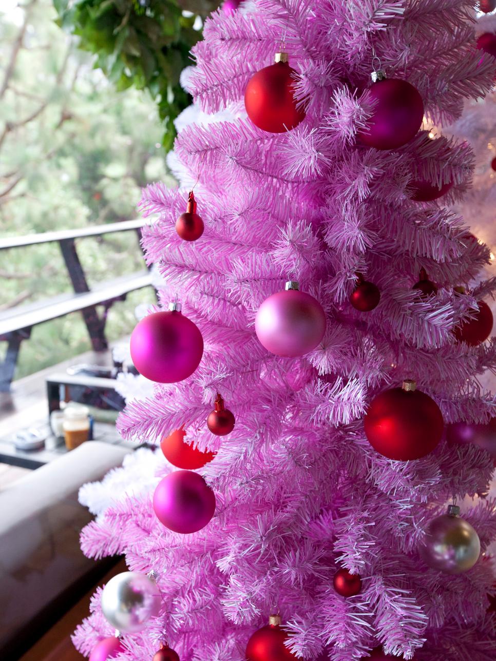 Bold, Bright Ornaments Adorn Pink Christmas Tree Bright Pink Christmas Tree With Glass Ornaments