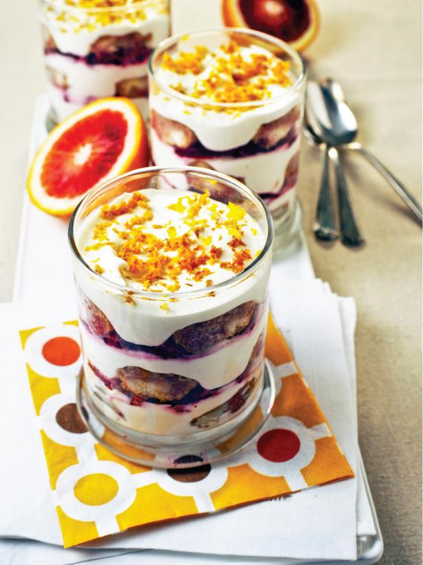 Colorful tiramisu with blood orange