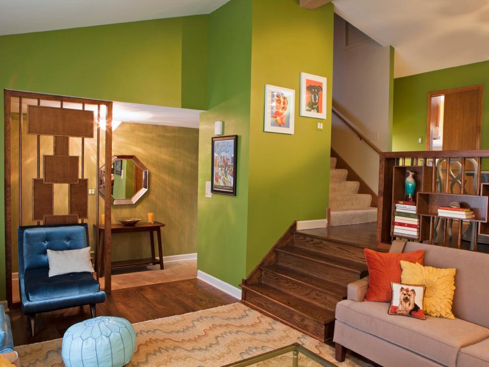 Green Living Room With Midcentury Modern Accents 