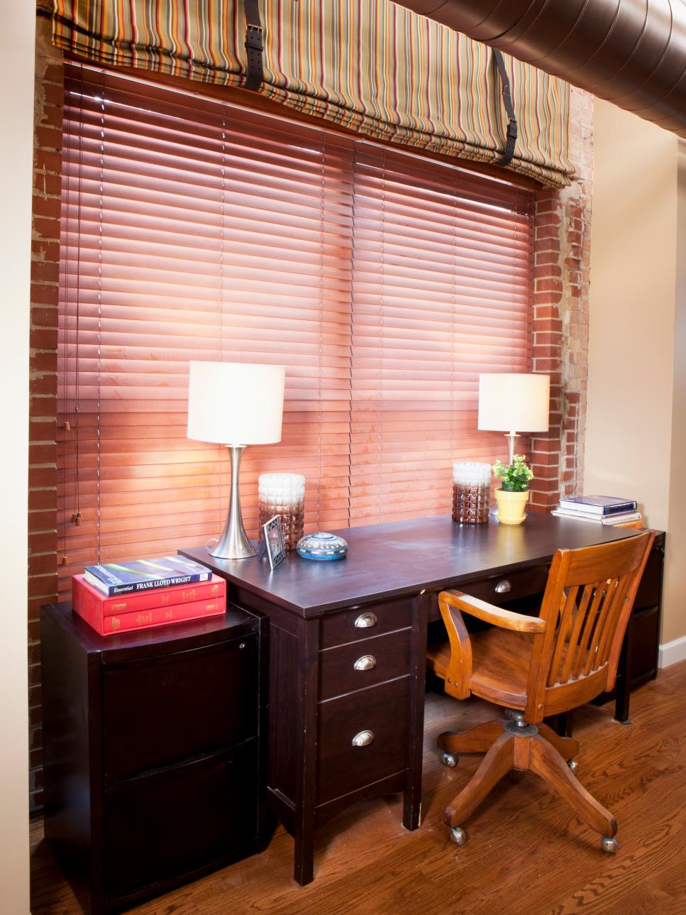 Eclectic Home Office with Exposed Brick 
