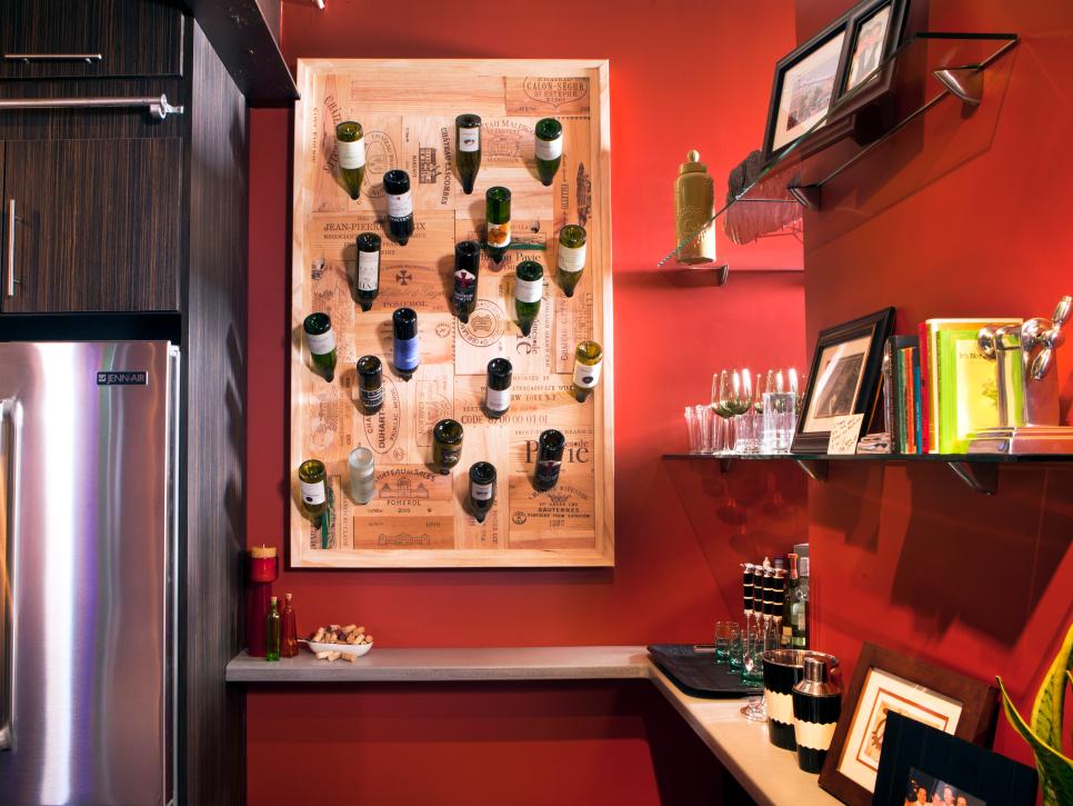 Tomato Red Kitchen With Upcycled Wine Rack