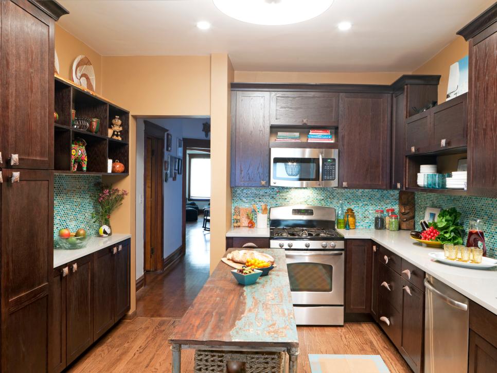 Contemporary Kitchen With Dark Wood Cabinets