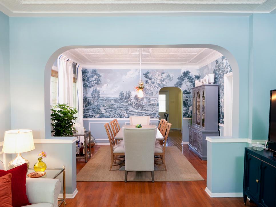 Traditional Blue Wallpaper Dining Room