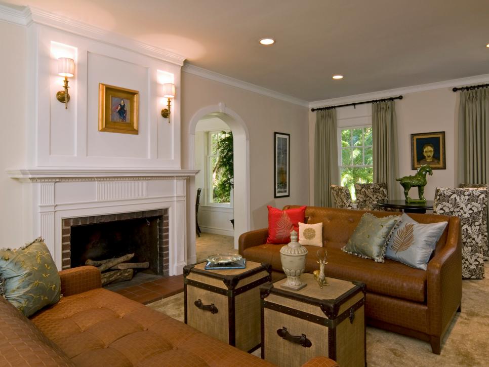 Neutral Living Room With White Fireplace