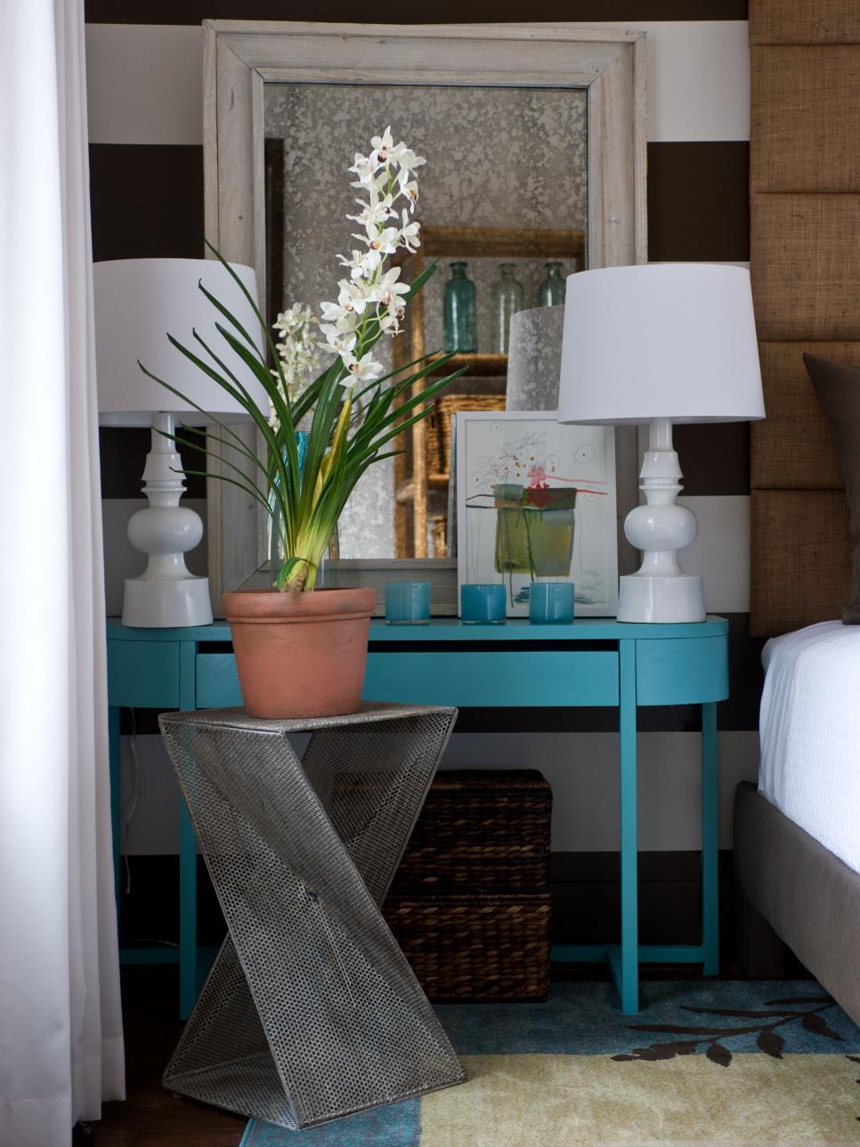 Turquoise nightstand and mirror 