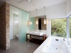 Contemporary Bathroom With Frosted Glass Divider