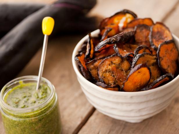 Eggplant Chips With Cilantro Pesto Eggplant Chips With Cilantro Pesto