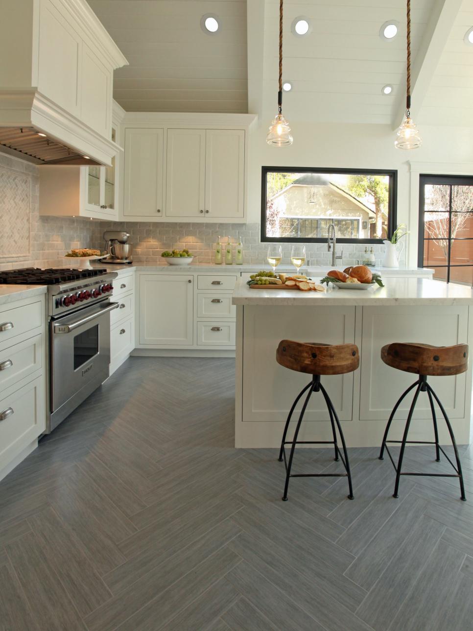 Kitchen With Herringbone Patterned Flooring