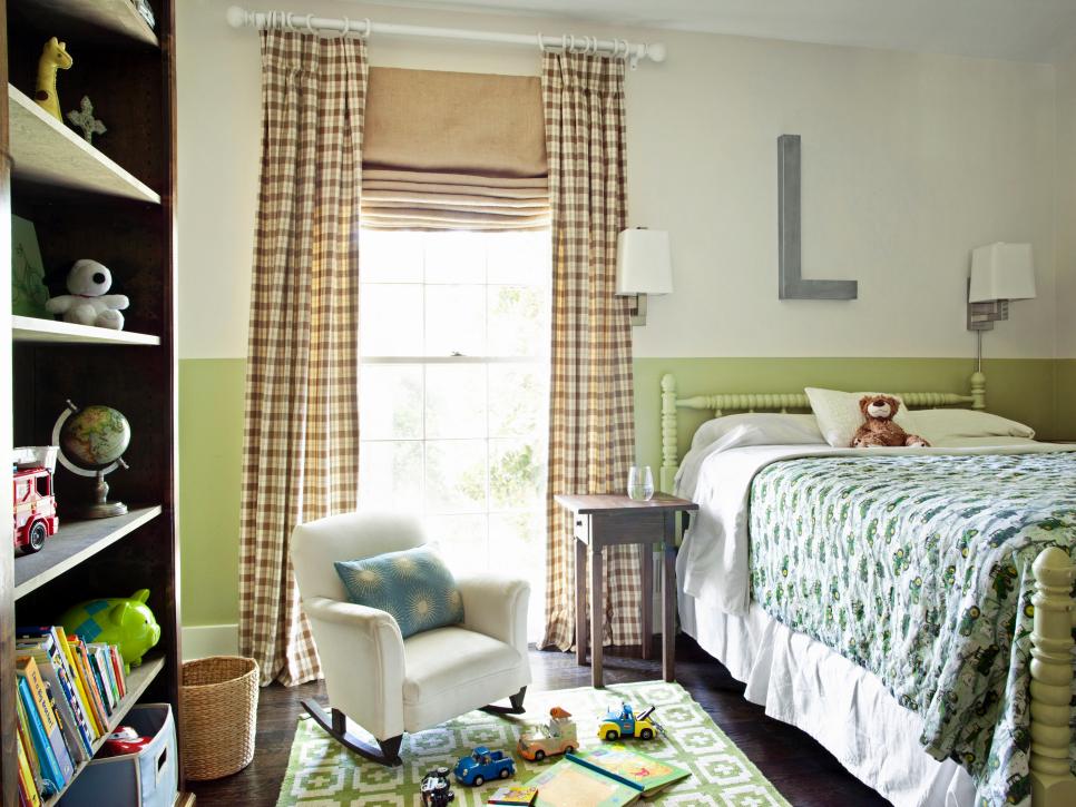 Country Room With Green Accents and Bookshelf