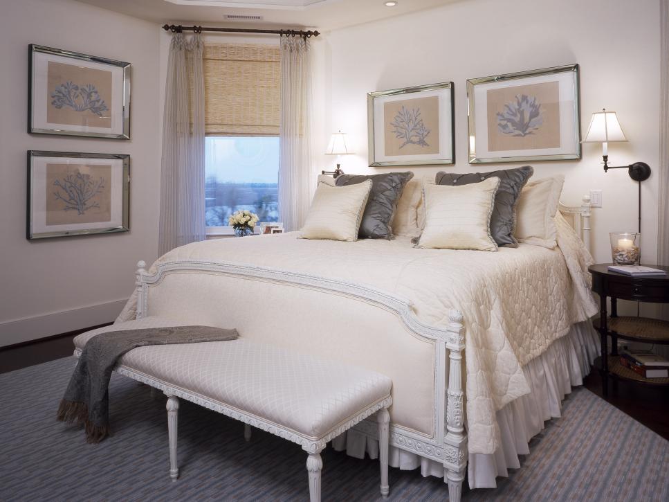 White and Beige Bedroom With Gray Accents