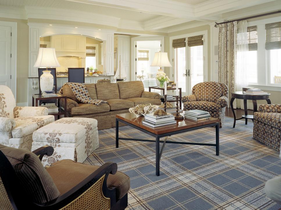 Casual Living Room With Menswear-Inspired Plaid Area Rug