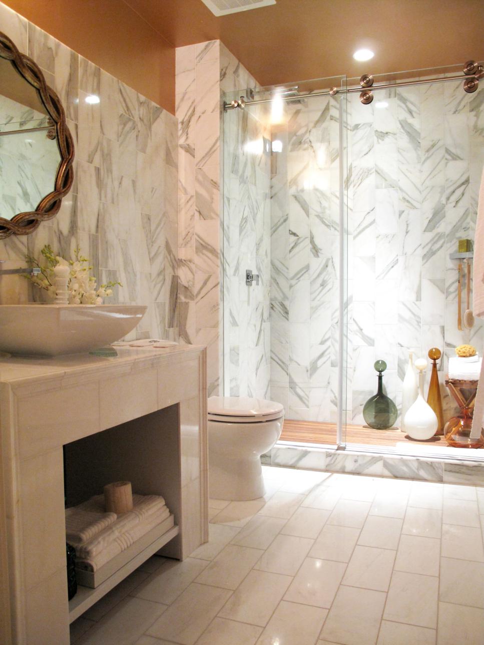 Transitional Bathroom With Vertical Subway Tile and Vessel Sink