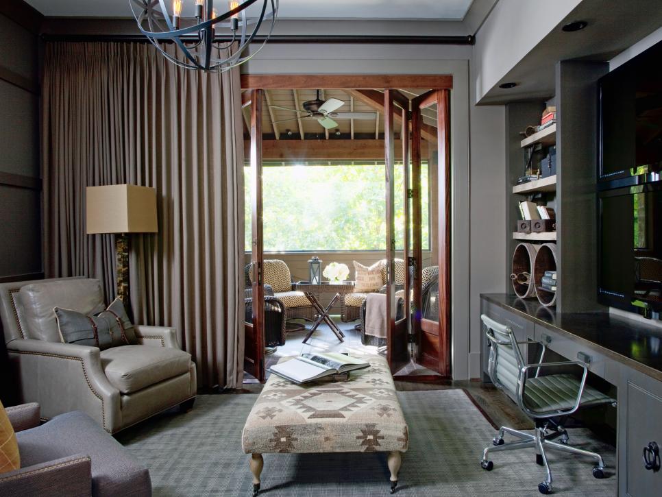 Neutral Home Office and Den With Attached Porch