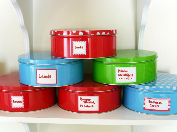 Cookie Tins as Office Storage Cookie Tins as Office Storage