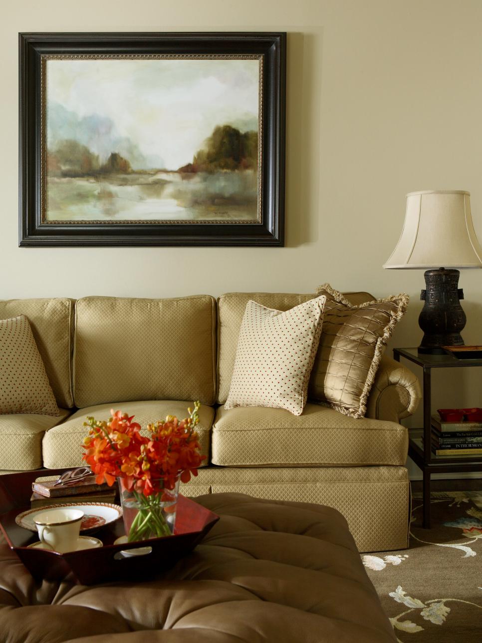 Leather Tufted Coffee Table and Neutral Sofa