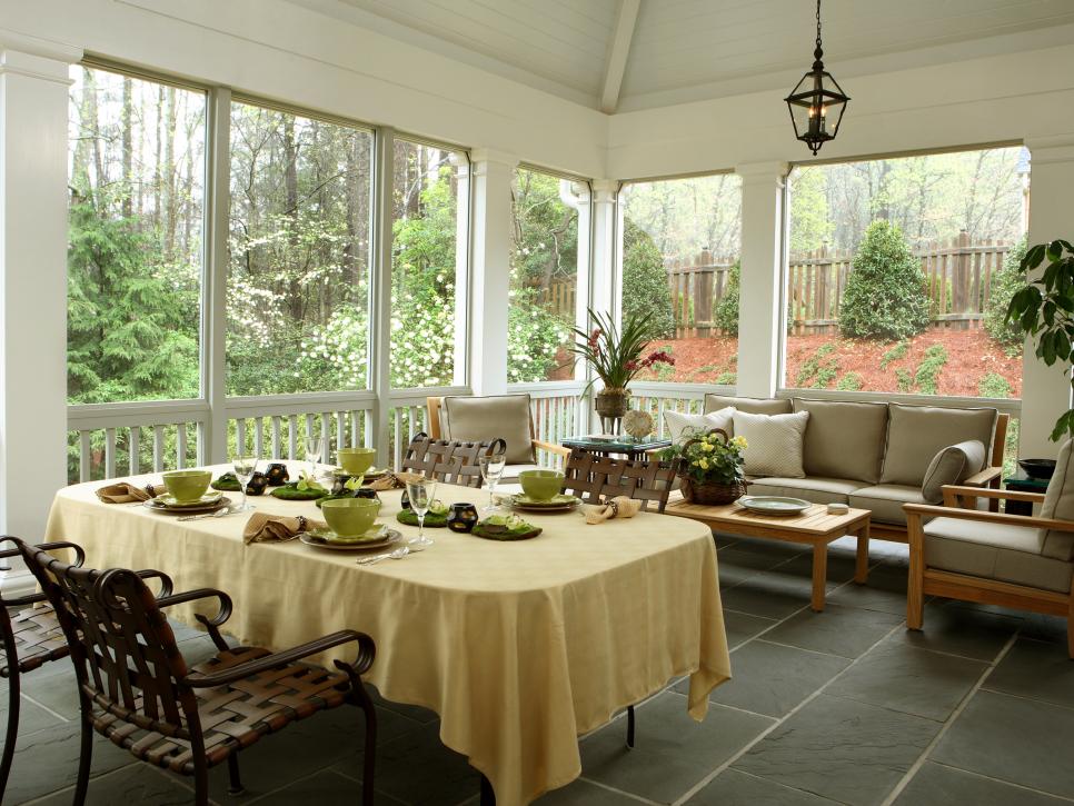 Traditional White Sunroom With Neutral Furniture