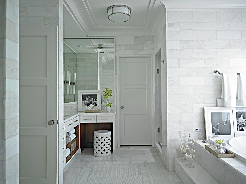 Floor-to-Ceiling White Marble Spa Bathroom