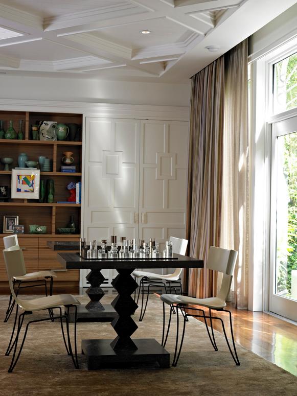 White Contemporary Game Room With Coffered Ceiling White Contemporary Game Room With Coffered Ceiling