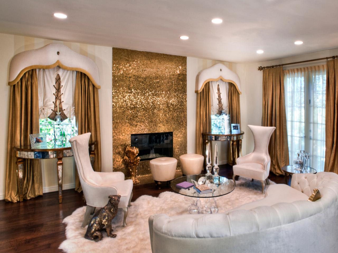 funky white living room with gold accents gold accents make the eyes ...