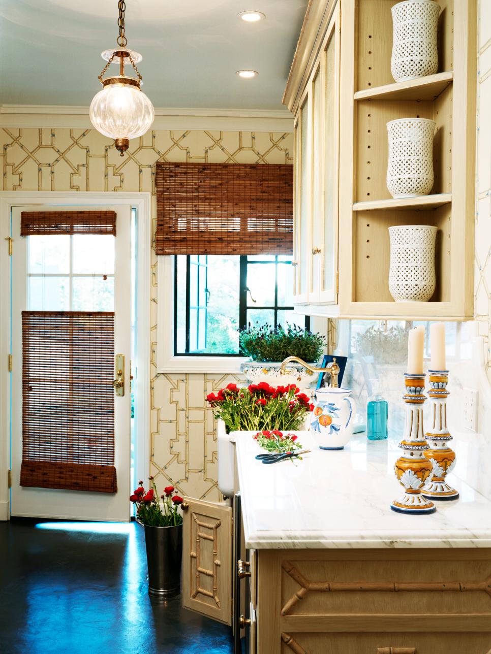 Cottage Kitchen With Printed Wallpaper
