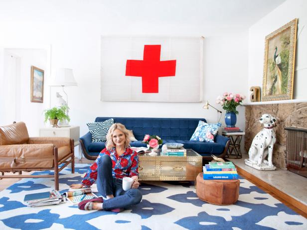 Emily Henderson in White and Blue Eclectic Living Room Emily Henderson in White and Blue Eclectic Living Room