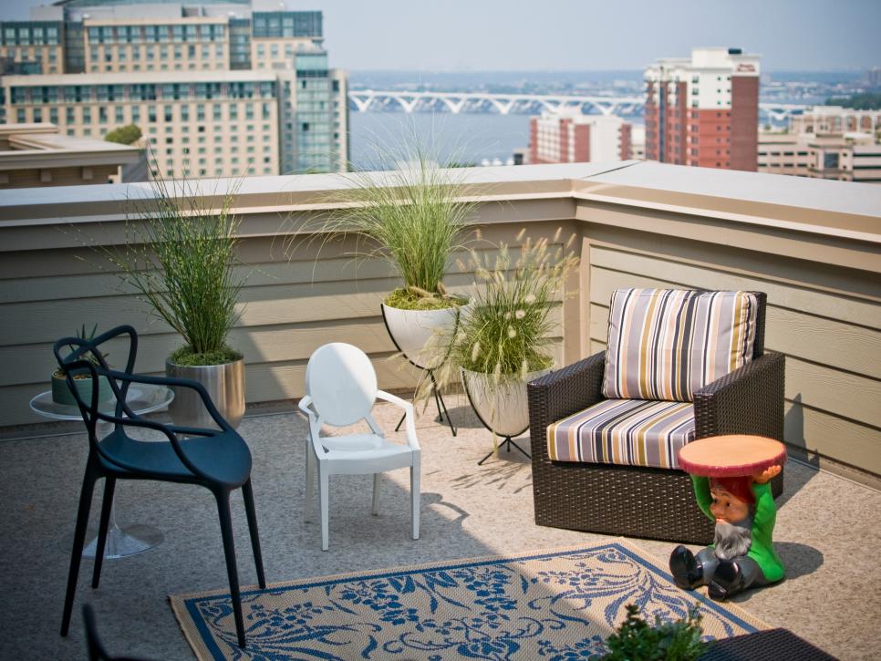 Urbane Roof Deck With Gnome Side Table