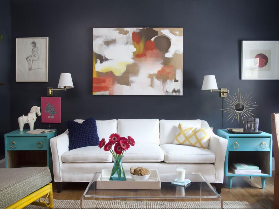 Dark Blue Eclectic Living Room