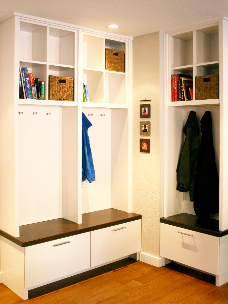 Mudroom Storage With White Cabinetry