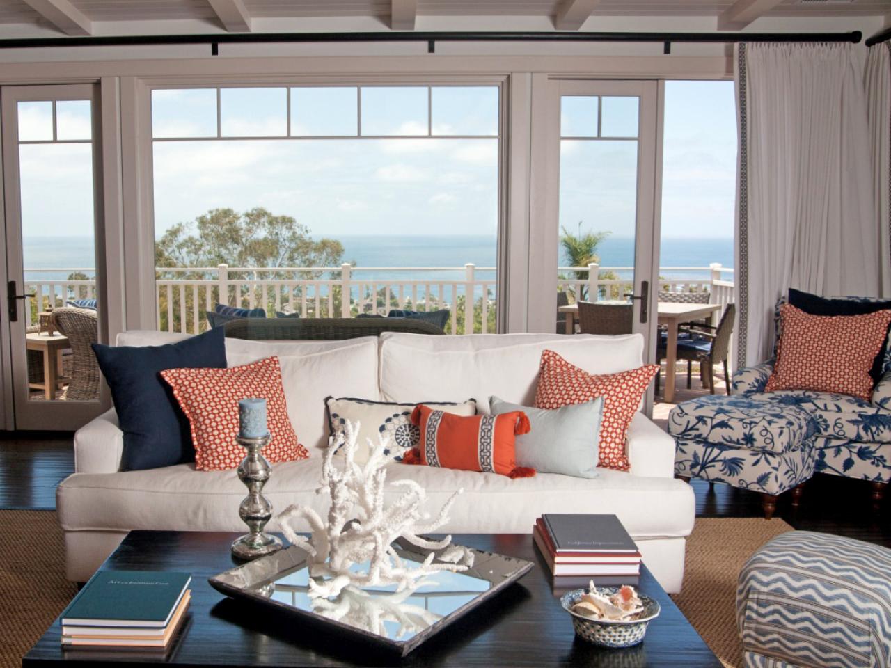 Coral And Navy Blue Living Room