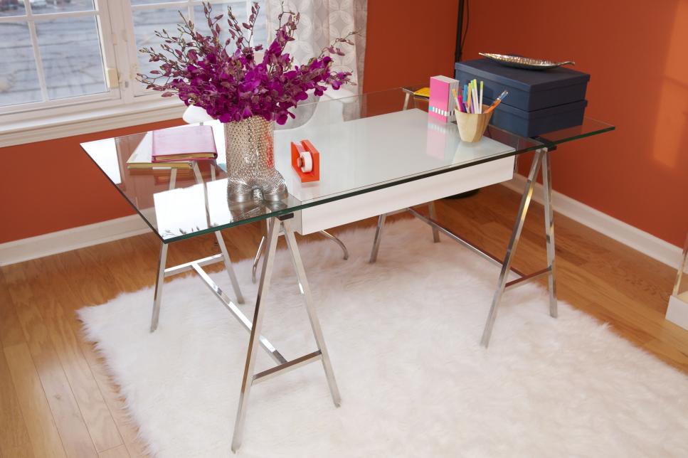 Orange Home Office with Glass Desk