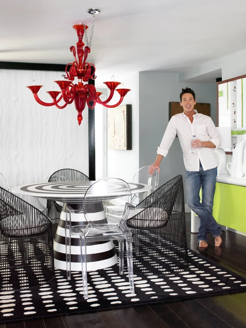 Modern Dining Room with Red Chandelier