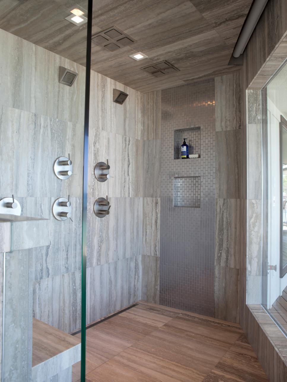 Large Modern Shower in Master Suite Bathroom
