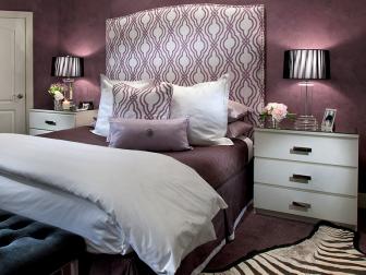 Contemporary Purple Bedroom with Zebra Print Rug