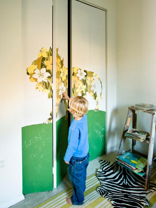 A Kid's Bedroom Closet Door Turned Into an Activity Center and Mural A Kid's Bedroom Closet Door Turned Into an Activity Center and Mural