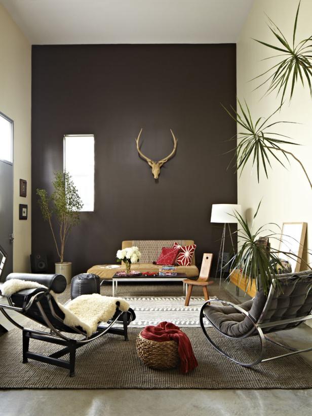 Eclectic Living Room with Chocolate Accent Wall Eclectic Living Room with Chocolate Accent Wall