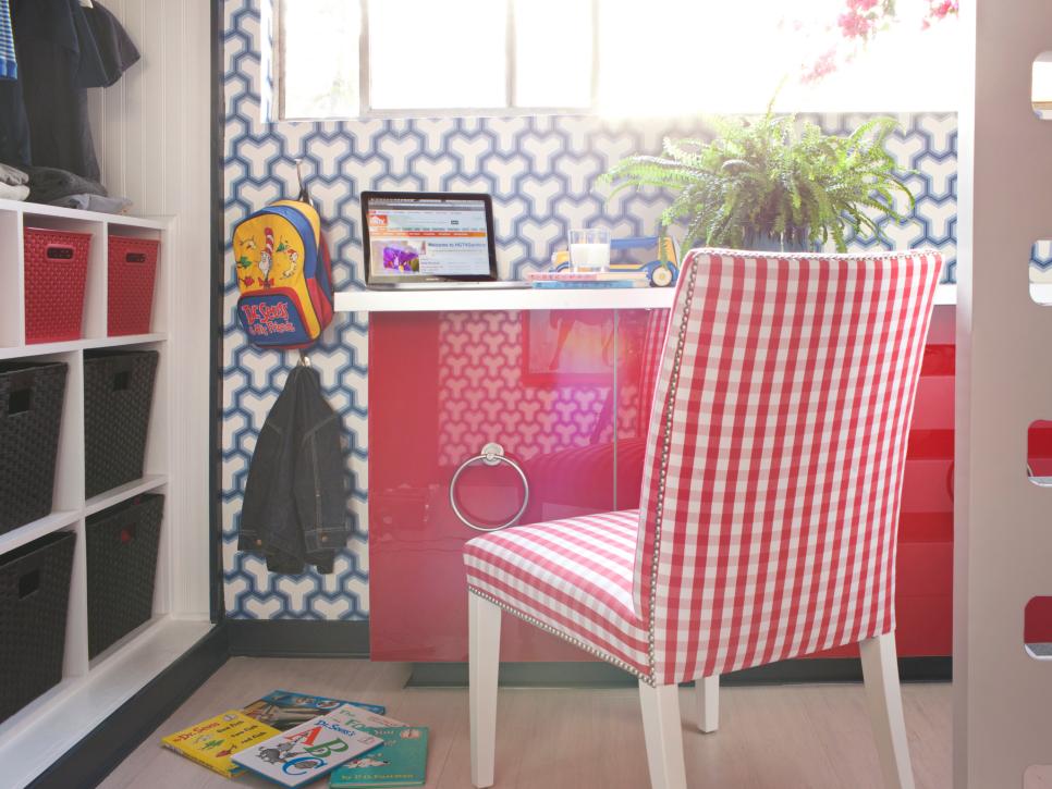 Red Desk with White Top in Boy's Bedroom