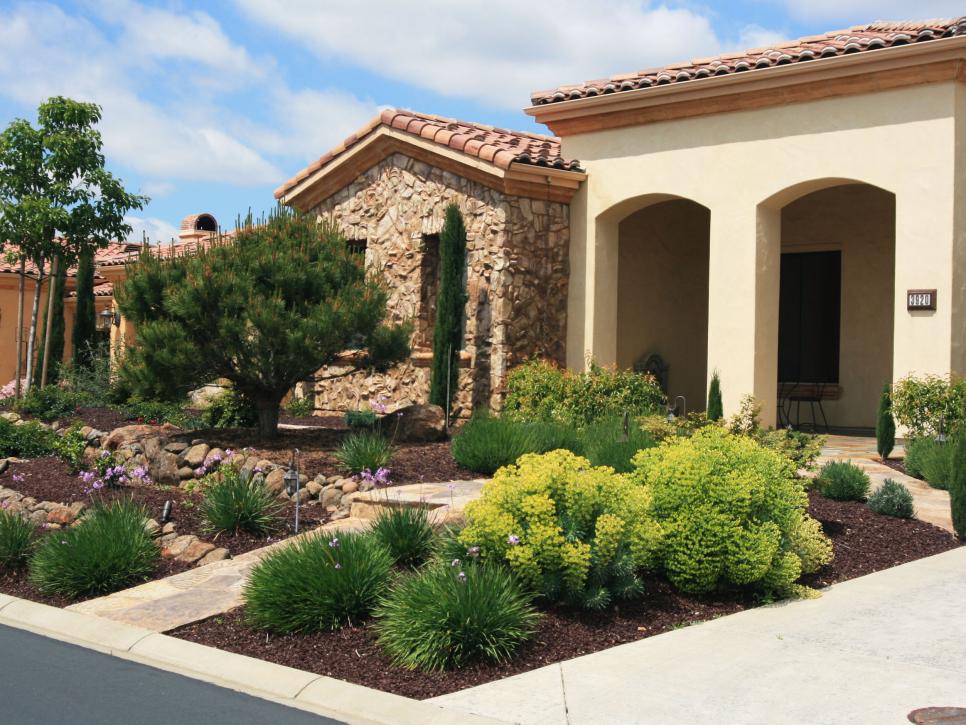 Exterior Tuscan Entry and Landscaping