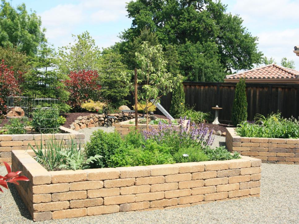 Series of Raised Garden Beds Made of Brick