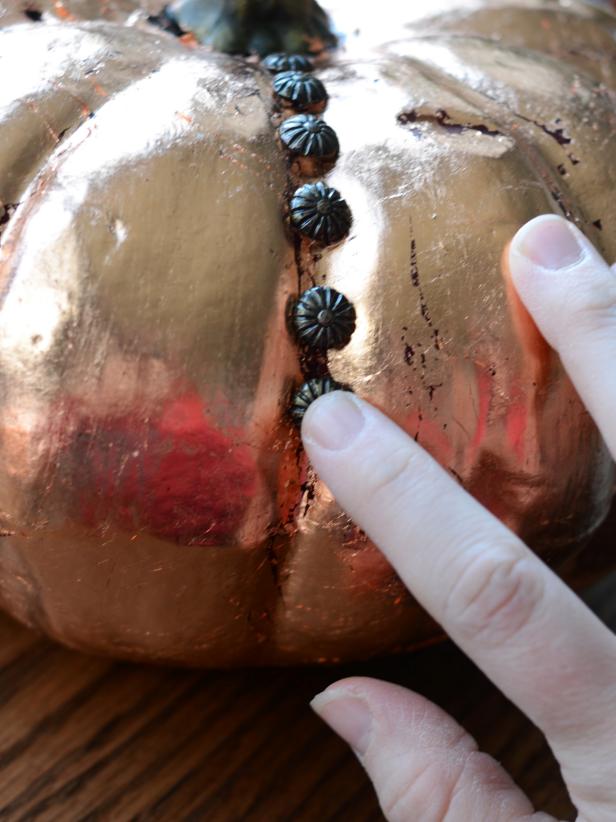 Add Decorative Details to Metallic Pumpkin Add Decorative Details to Metallic Pumpkin