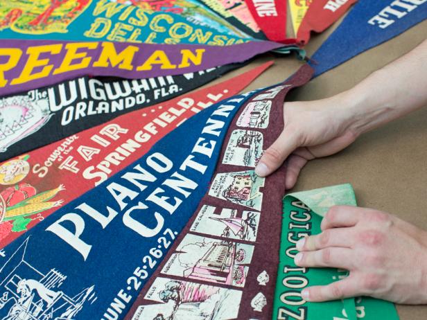 Once every two pennants are stitched together, be sure to check for a straight overlapping edge before beginning the next two pennants.