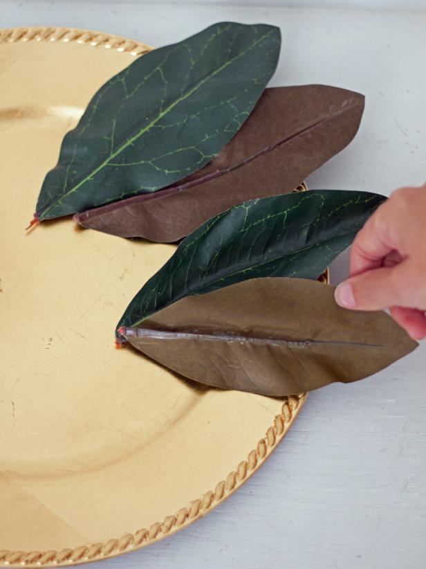 Gold Charger Plate With Leaves Around Edge
