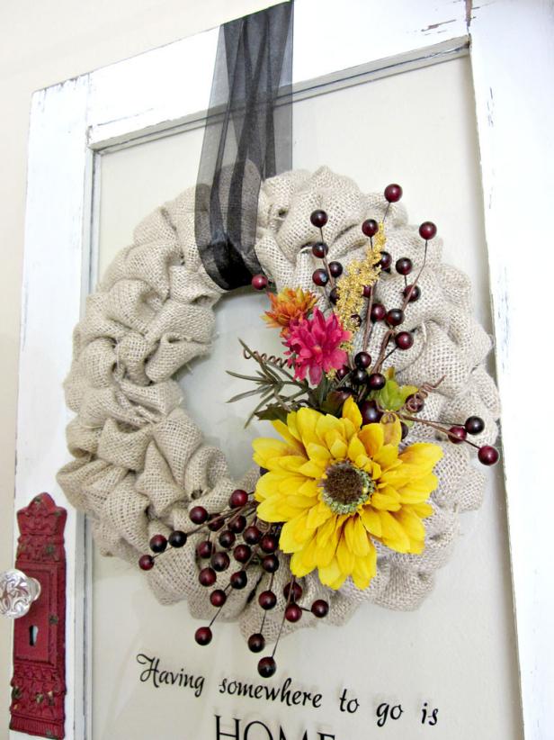 Burlap Bubble Wreath on Front Entry Burlap Bubble Wreath on Front Entry