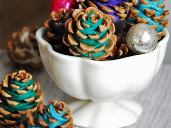 Pinecones Wrapped in Colorful Yarn 
