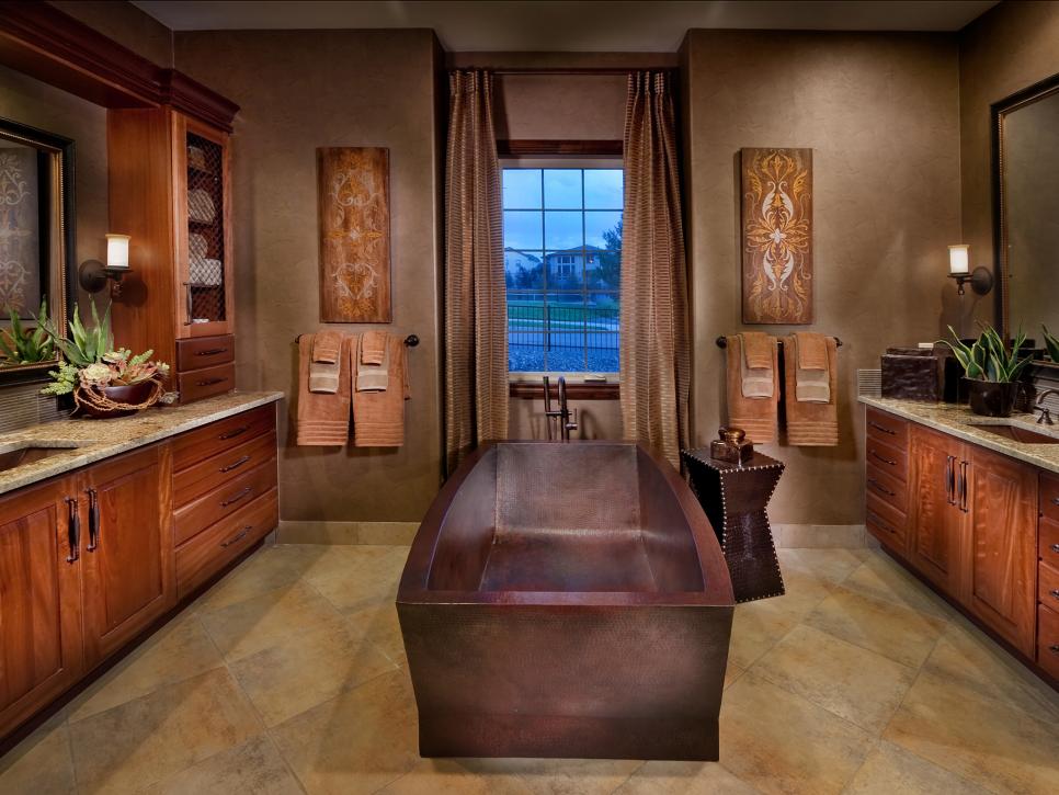 Brown Bathroom With Matching Vanities 