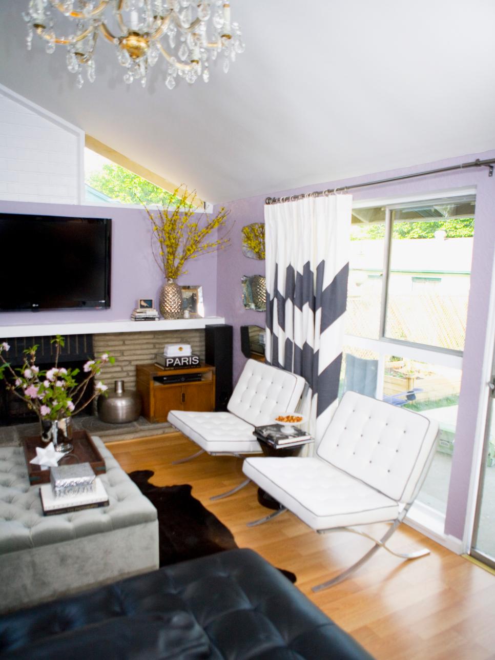 Bright, Contemporary Living Room Contemporary Living Room with White Couches and Chandelier