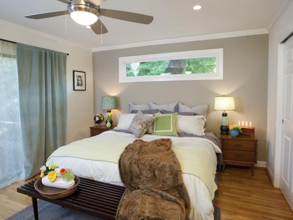 Neutral Transitional Bedroom With Green Accents
